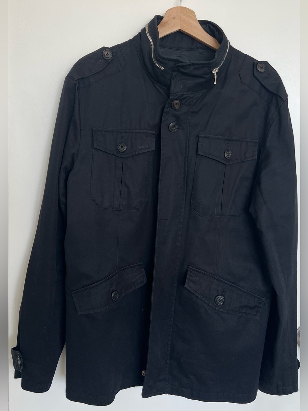 Zara Men’s Black Military Utility Zip Up Button Jacket Size: L